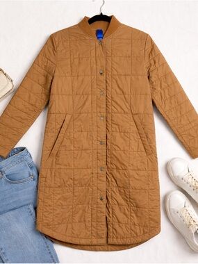 Kit and Ace Camel Quilted Longline Coat Jacket Snap Front Size Small